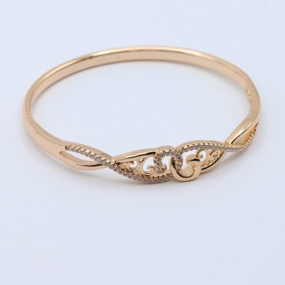 Rose Gold Plated Bangle with Curvy Heart Cutwork and Sparkling CZ, XPBL0424 - Picture 3 of 12